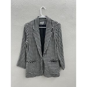 Diversity Womens Blazer Size Petite 4 Houndstooth Black White Single Button Up
